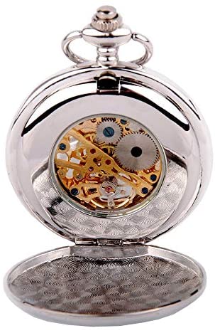 Skeleton Dial Silver Pocket Watch