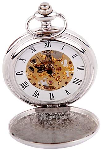 Skeleton Dial Silver Pocket Watch