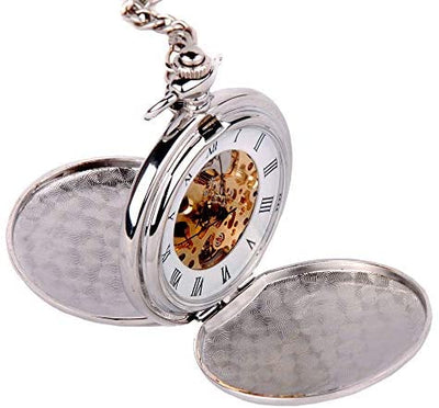 Skeleton Dial Silver Pocket Watch